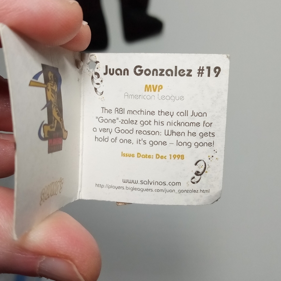 1998 Salvino's Bammers Black Tuxedo #19 Juan Gonzalez Beanie Bear - Picture 7 of 7